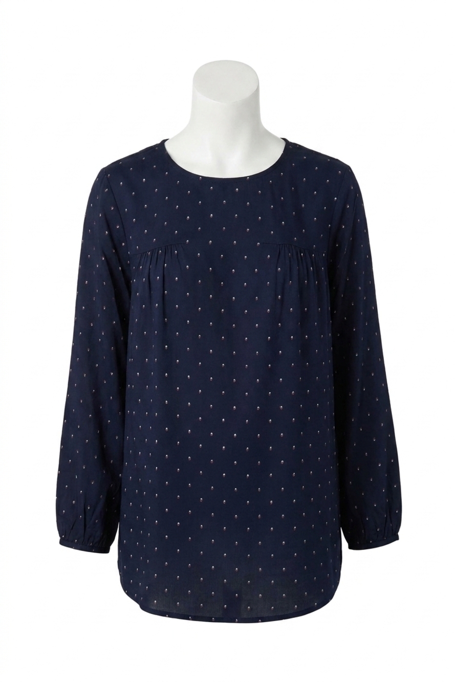NEW HATCH delfina long sleeve top in royal french dot